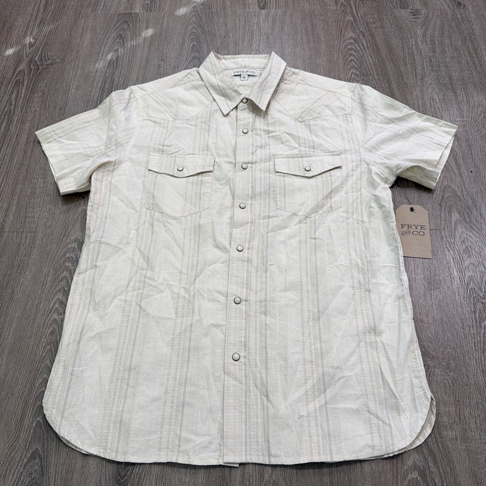 NEW Frye & Co Mens Textured Stripes Button Up Western Shirt Pearl Buttons Large